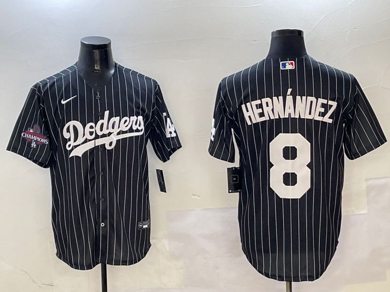 Men Los Angeles Dodgers 8 Hernandez Black Stripe Jointly Name 2025 Nike MLB Jersey style 3